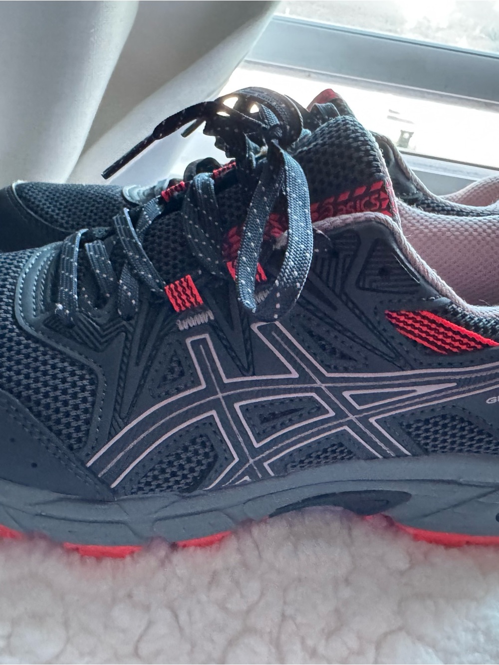 Asics Women's Navy Athletic Sneakers with Pink and Red Accents